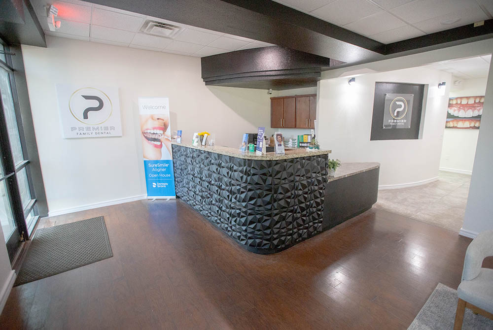 The reception desk at Premier Family Dental